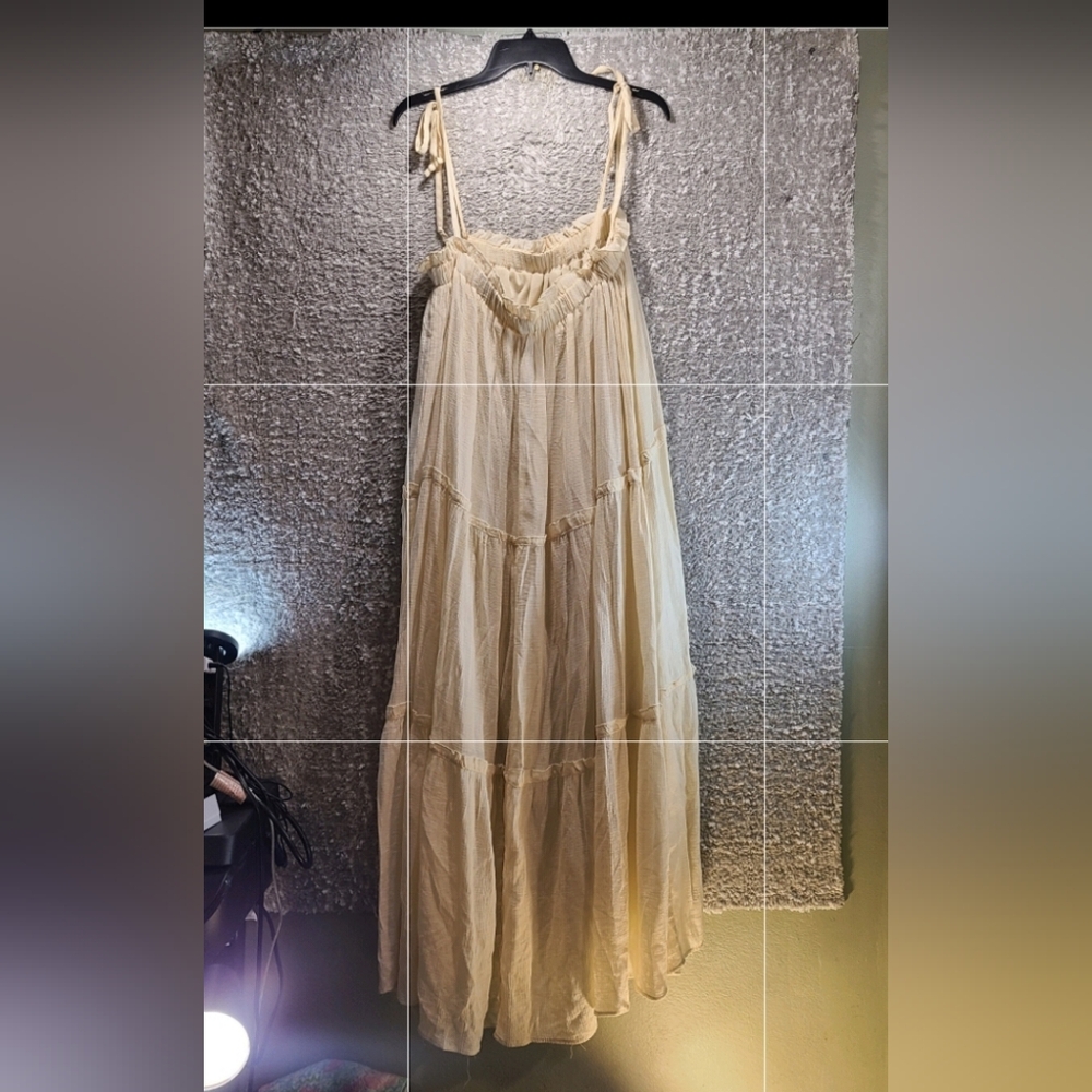 &merci Cream Maxi Summer Dress Large lined Flared Polyester